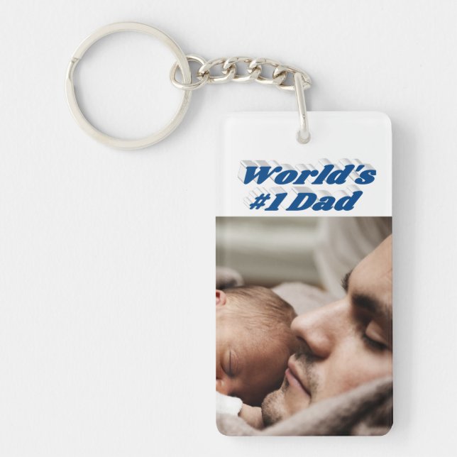Dad Photo sea blue text   Keychain (Front)