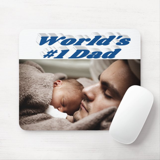 Dad Photo sea blue text   Mouse Pad (With Mouse)