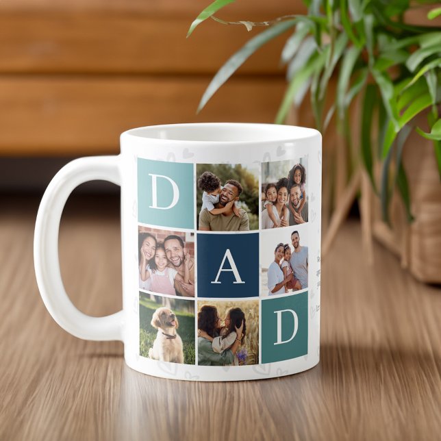 Dad Photo Square Gird Monogram & Personalized Coffee Mug (Dad Photo Square Gird Monogram & Personalized Coffee Mug)
