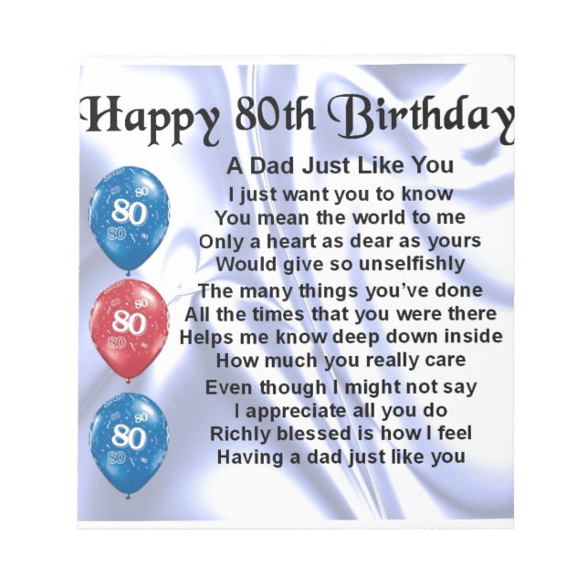 Dad Poem  80th Birthday Notepad (Front)