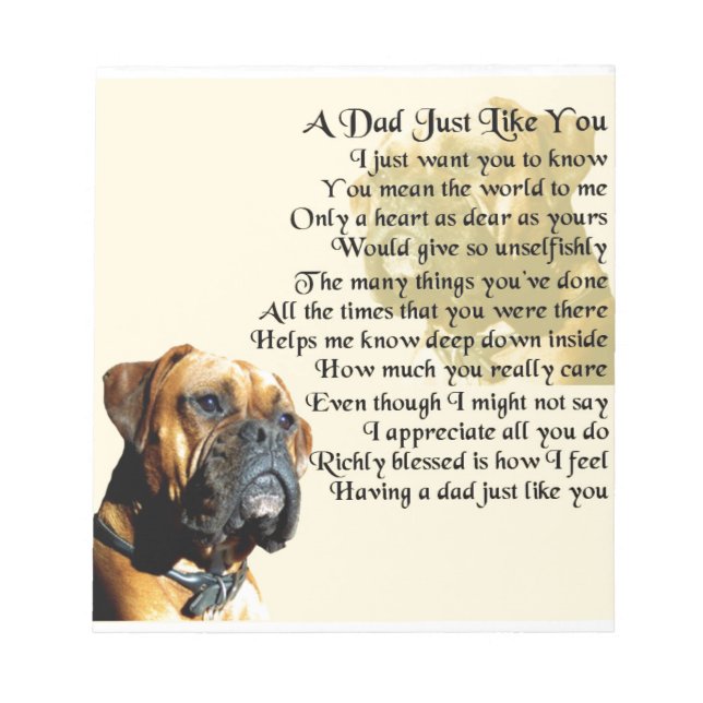 Dad Poem - Boxer Dog Design Notepad (Front)