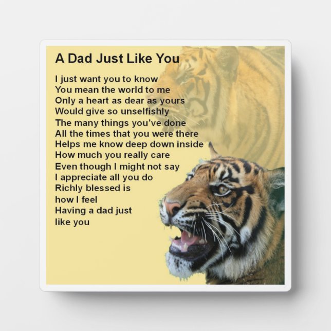 Dad  Poem Plaque  -  Tiger  Design (Front)