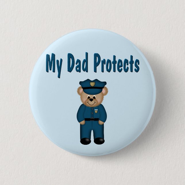 Dad Protects Policeman Bear 2 Inch Round Button (Front)