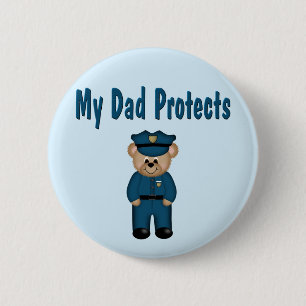 Dad Protects Policeman Bear 2 Inch Round Button