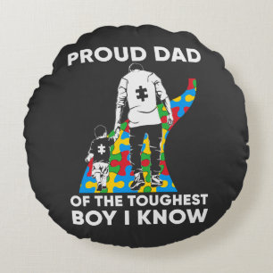 Dad Puzzle Autism Awareness Gift for Birthday Round Pillow