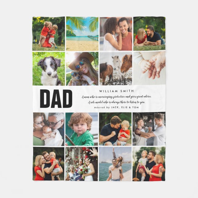 Dad Quote16 Photo Collage Modern Typography Fleece Blanket (Front)