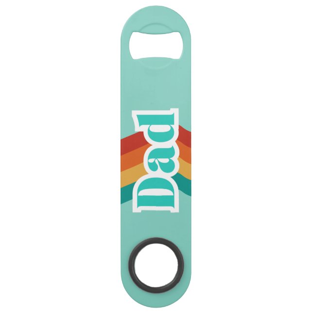 Dad, Retro teal blue with stripes Father's Day  Bar Key (Front)