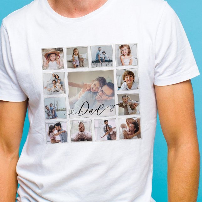 Dad Script Family Memory Photo Grid Collage Square T-Shirt (Creator Uploaded)