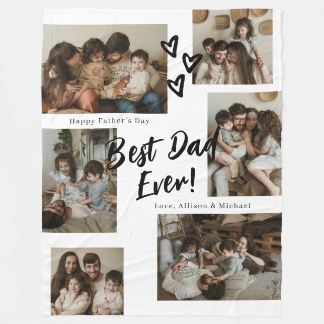 Dad Script Typography 6 Photo Collage Fleece Blanket (Front)