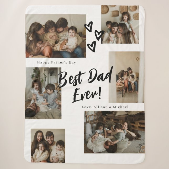 Dad Script Typography 6 Photo Collage Sherpa Blanket (Front)