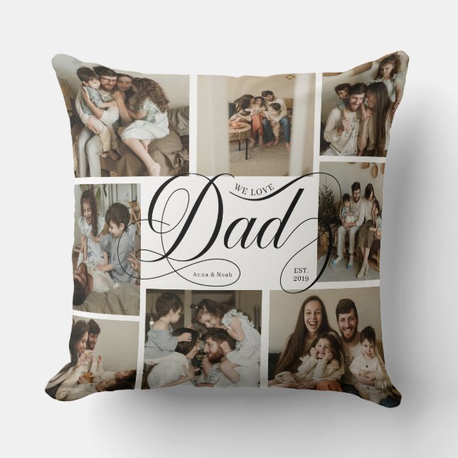 Dad Script Typography 8 Photo Collage Throw Pillow (Front)