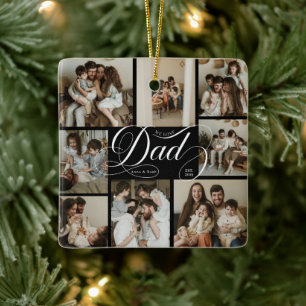 Dad Script Typography 9 Photo Collage Ceramic Ornament