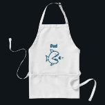 Dad Shark White Blue Custom Chef Standard Apron<br><div class="desc">Dad Shark White Blue Custom Chef Adult Apron Dad can now match Mom and kids with this trendy shark design apron! Designed with Daddy shark chasing smaller fish centred on the front of apron with child's name in navy blue typography. CLICK PERSONALIZE TEMPLATE OPTION AND ENTER NAME IF YOU PREFER...</div>