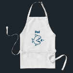 Dad Shark White Blue Custom Chef Standard Apron<br><div class="desc">Dad Shark White Blue Custom Chef Adult Apron Dad can now match Mom and kids with this trendy shark design apron! Designed with Daddy shark chasing smaller fish centred on the front of apron with child's name in navy blue typography. CLICK PERSONALIZE TEMPLATE OPTION AND ENTER NAME IF YOU PREFER...</div>