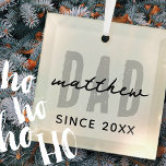 Dad Since 20XX Modern Simple Preppy Glass Ornament<br><div class="desc">This simple and modern design is composed of san serif typography.</div>