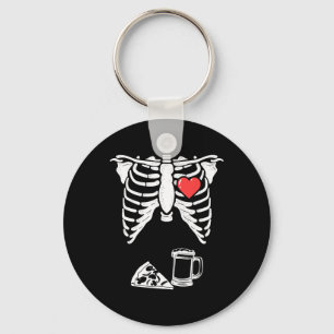 Dad Skeleton Halloween Beer Pizza Fun Pregnancy Co Keychain