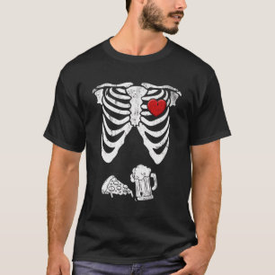 Dad Skeleton Halloween Beer Pizza Funny Pregnancy T-Shirt