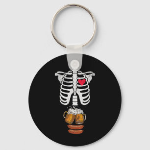 Dad Skeleton Halloween Beer Sausage Funny Pregnanc Keychain