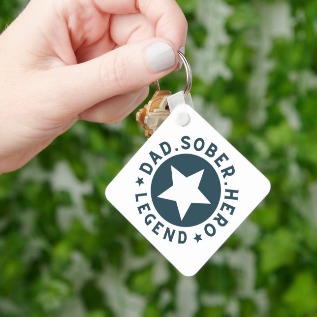 Dad Sober Legend Star Sobriety Gift Father  Keychain (Hand)