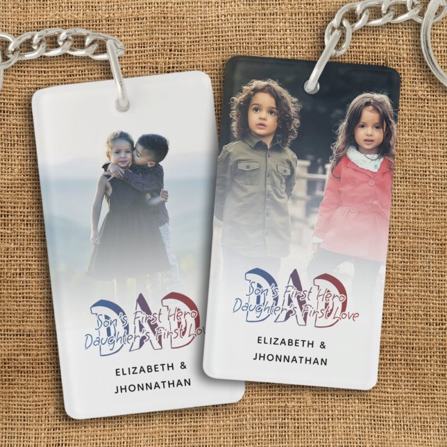 DAD Son & Daughter Quote Photo Collage Family Name Keychain (Creator Uploaded)