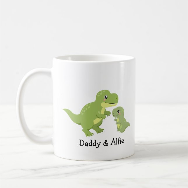 Dad & Son Dino Love – Personalized Family  Coffee Mug (Left)