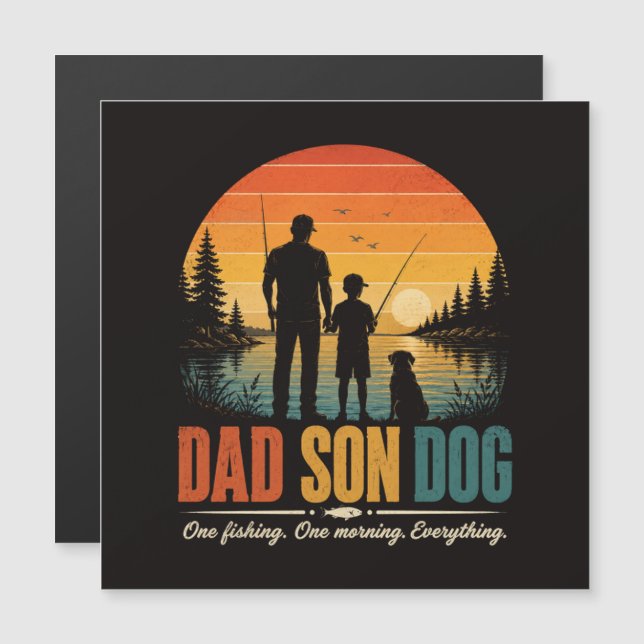 Dad Son Dog Fishing Morning (Front/Back)