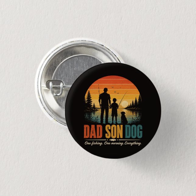 Dad Son Dog Fishing Morning 1 Inch Round Button (Front & Back)