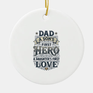 Dad Son Hero Daughter Love Vintage Typography Shir Ceramic Ornament