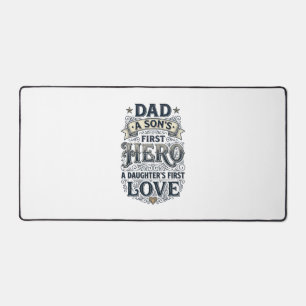 Dad Son Hero Daughter Love Vintage Typography Shir Desk Mat