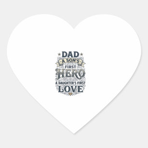 Dad Son Hero Daughter Love Vintage Typography Shir Heart Sticker