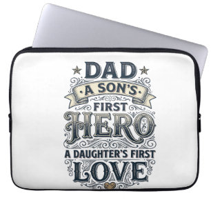 Dad Son Hero Daughter Love Vintage Typography Shir Laptop Sleeve