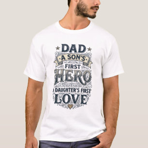Dad Son Hero Daughter Love Vintage Typography Shir T-Shirt