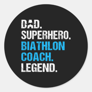 Dad Superhero Biathlon Coach Funny Biathlon Coach  Classic Round Sticker