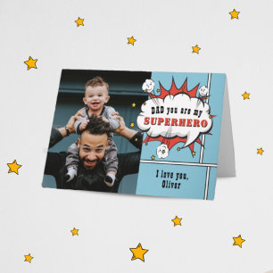 Dad Superhero Comic Speech Bubble Photo Card