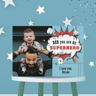 Dad Superhero Comic Speech Bubble Photo Plaque