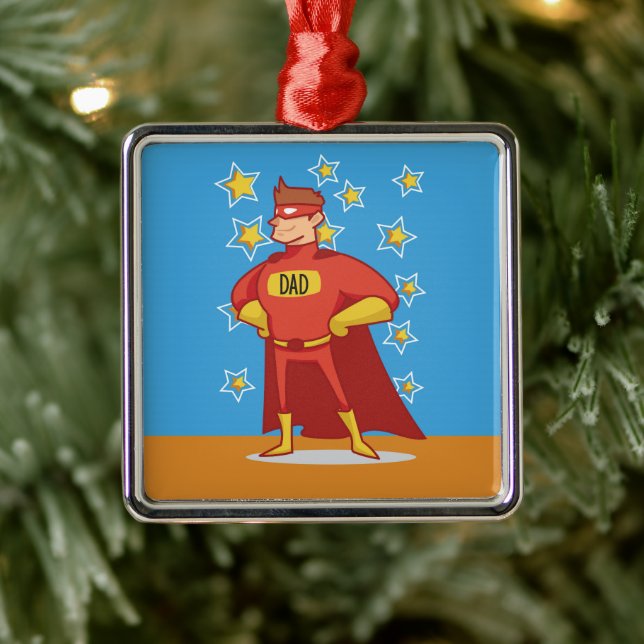 Dad Superhero on Father's Day Metal Ornament (Tree)