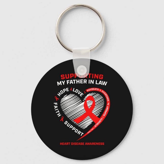 Dad Support Father In Law Red Heart Disease Awaren Keychain (Front)
