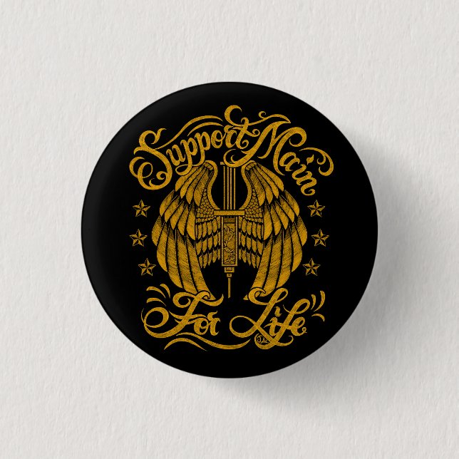 Dad Support Main Syringe Wings Typography 1 Inch Round Button (Front)