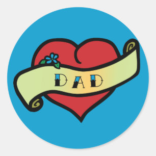 Dad Tattoo Heart Classic Round Sticker