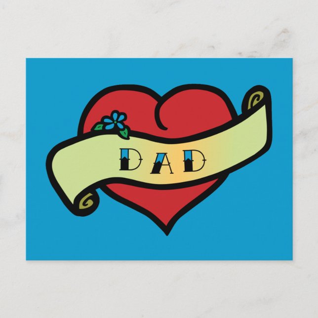 Dad Tattoo Heart Postcard (Front)