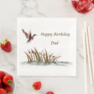 Dad, Thanks Mallard Above Cattails, A Memory #604a Napkin