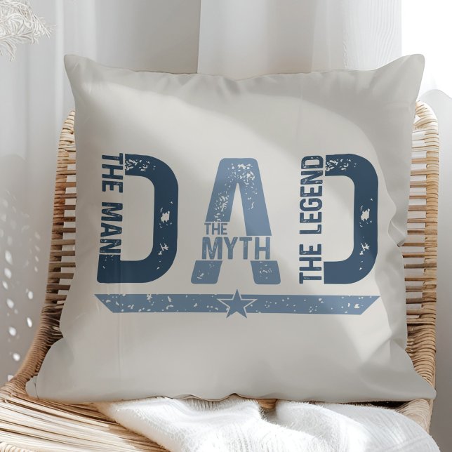 "DAD The Man Mith Legend" Father's Day Gift Throw Pillow ("DAD The Man Mith Legend" Father's Day Gift Throw Pillow on a sunny neutral arm chair)