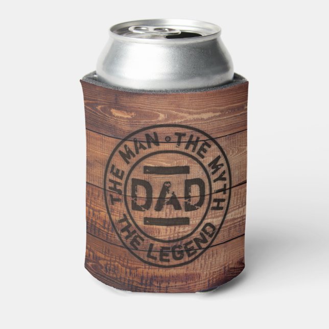 Dad The Man Myth Legend Wood Pyrography  Can Cooler (Can Back)
