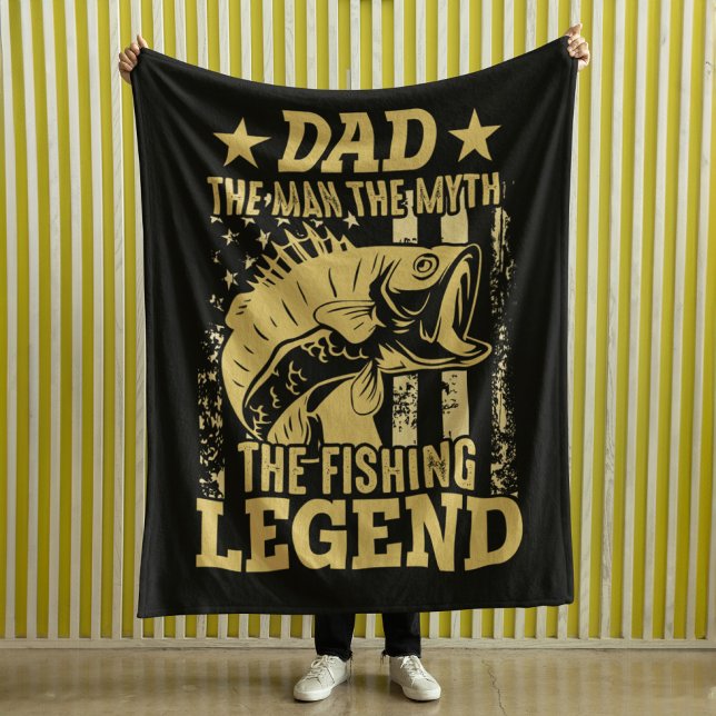 Dad - The Man, The Myth, The Fishing Legend Fleece Blanket (Person holding up blanket)