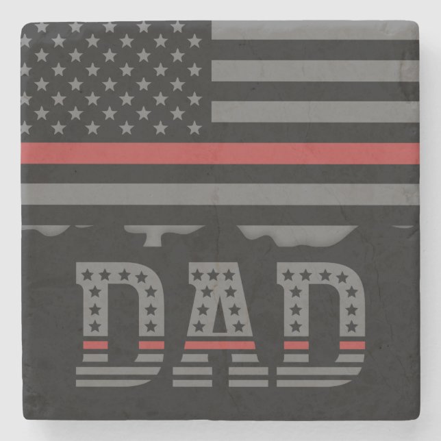 Dad Thin Red Line Firefighter Dad Gift Stone Coaster (Front)