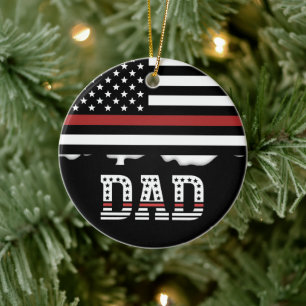 Dad Thin Red Line Firefighter Dad Gifts Ceramic Ornament
