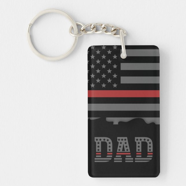 Dad Thin Red Line Firefighter Dad Gifts Keychain (Front)