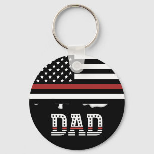 Dad Thin Red Line Firefighter Dad Gifts Keychain