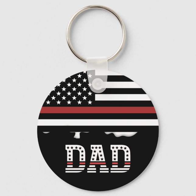 Dad Thin Red Line Firefighter Dad Gifts Keychain (Front)