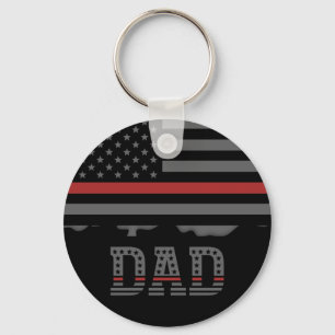 Dad Thin Red Line Firefighter Dad Gifts Keychain